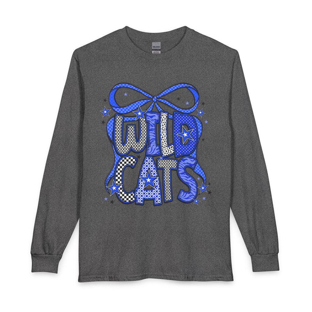Wild Cats Long Sleeve Tee — Retro Blue Graphic "WILD CATS" Shirt