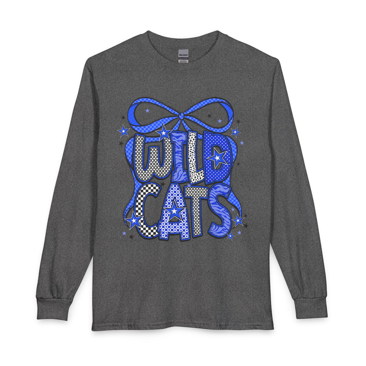 Wild Cats Long Sleeve Tee — Retro Blue Graphic "WILD CATS" Shirt
