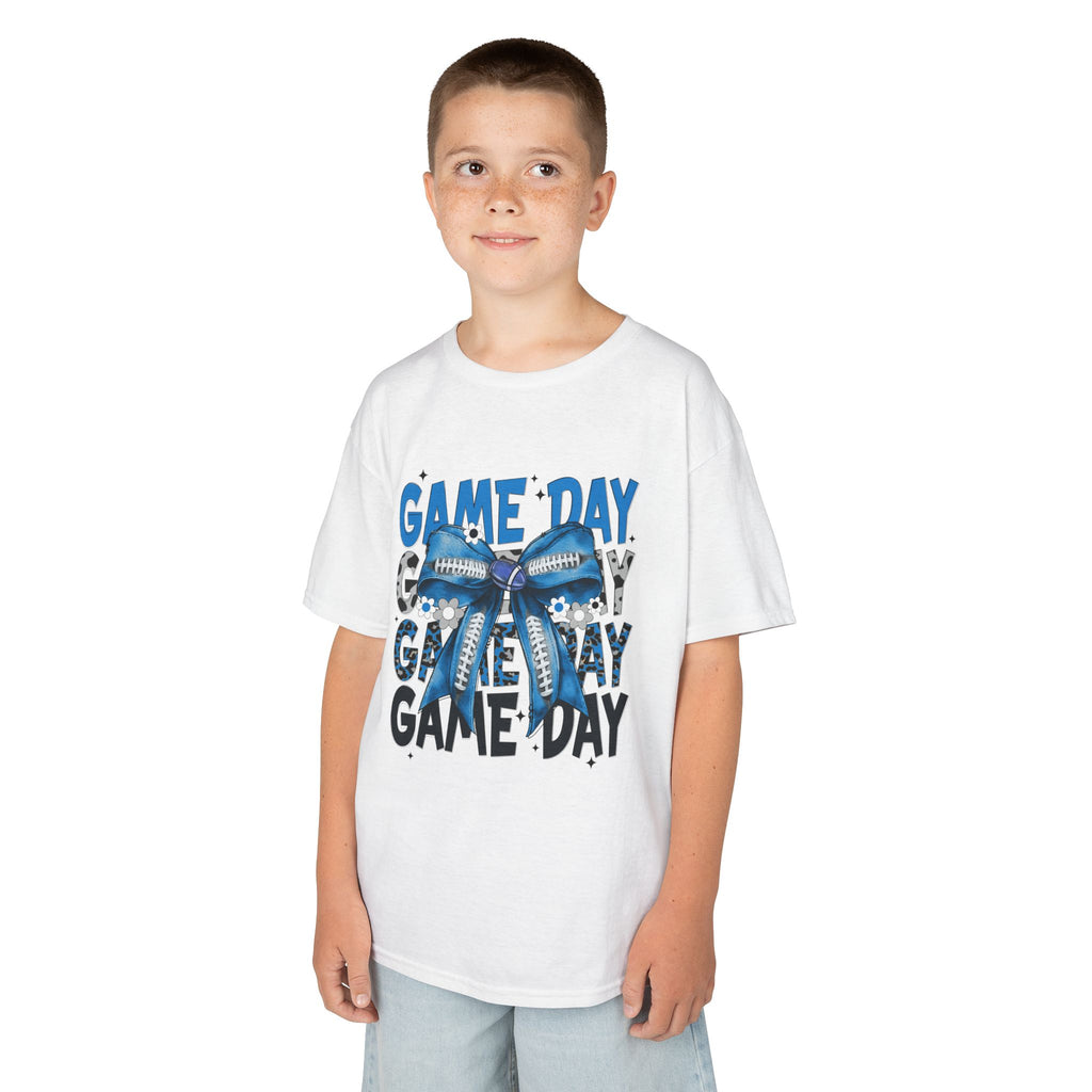 Kids "Game Day" T-Shirt with Blue Bow – Youth Football Cheer Tee