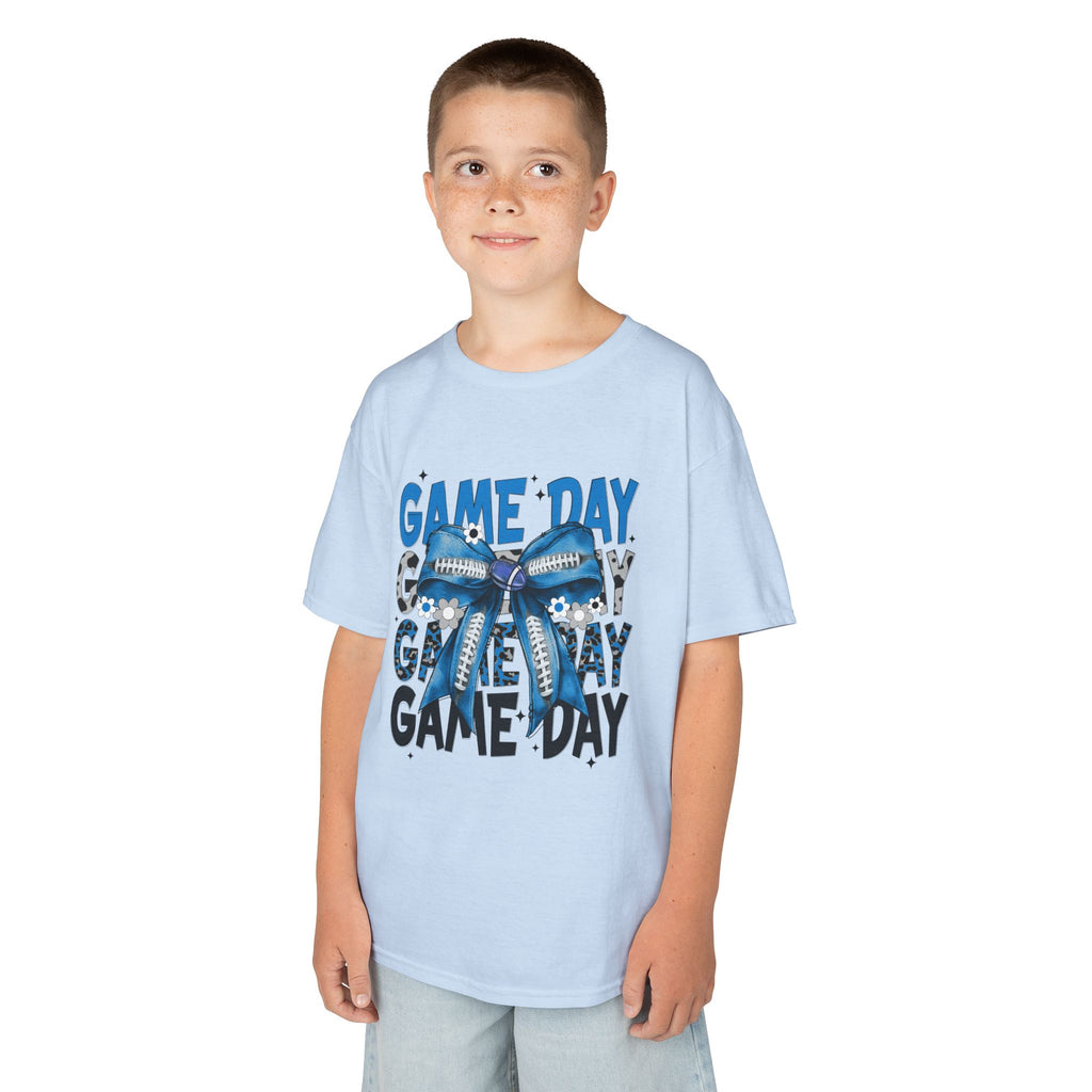 Kids "Game Day" T-Shirt with Blue Bow – Youth Football Cheer Tee