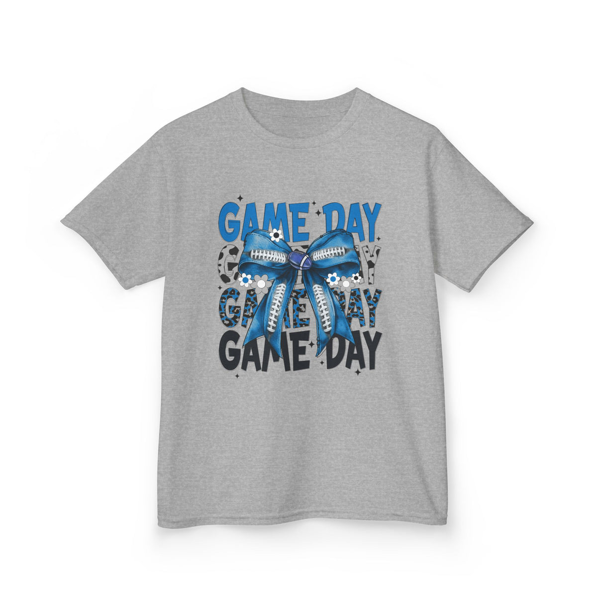 Kids "Game Day" T-Shirt with Blue Bow – Youth Football Cheer Tee