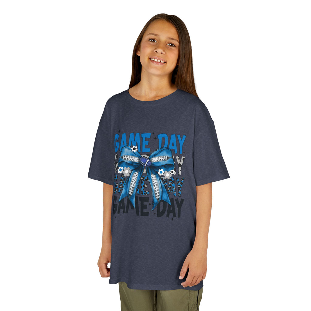 Kids "Game Day" T-Shirt with Blue Bow – Youth Football Cheer Tee