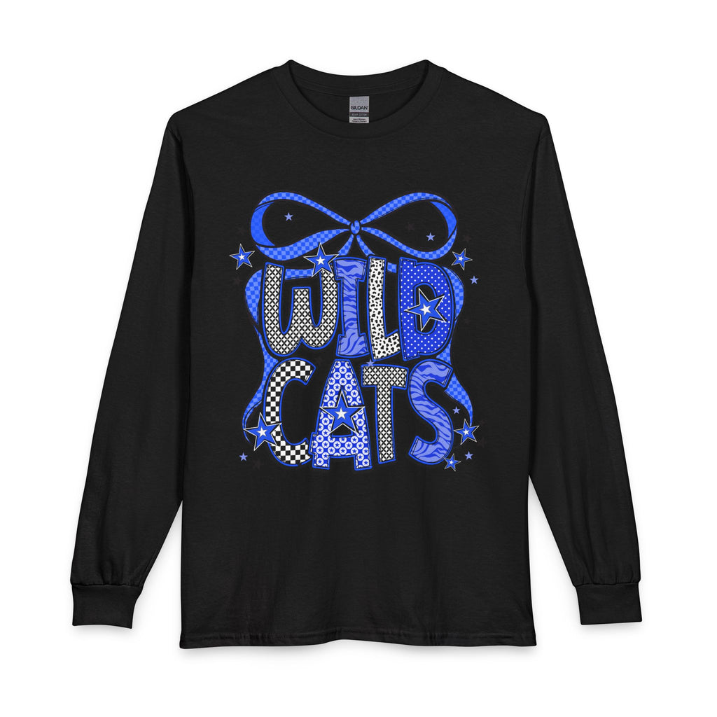 Wild Cats Long Sleeve Tee — Retro Blue Graphic "WILD CATS" Shirt