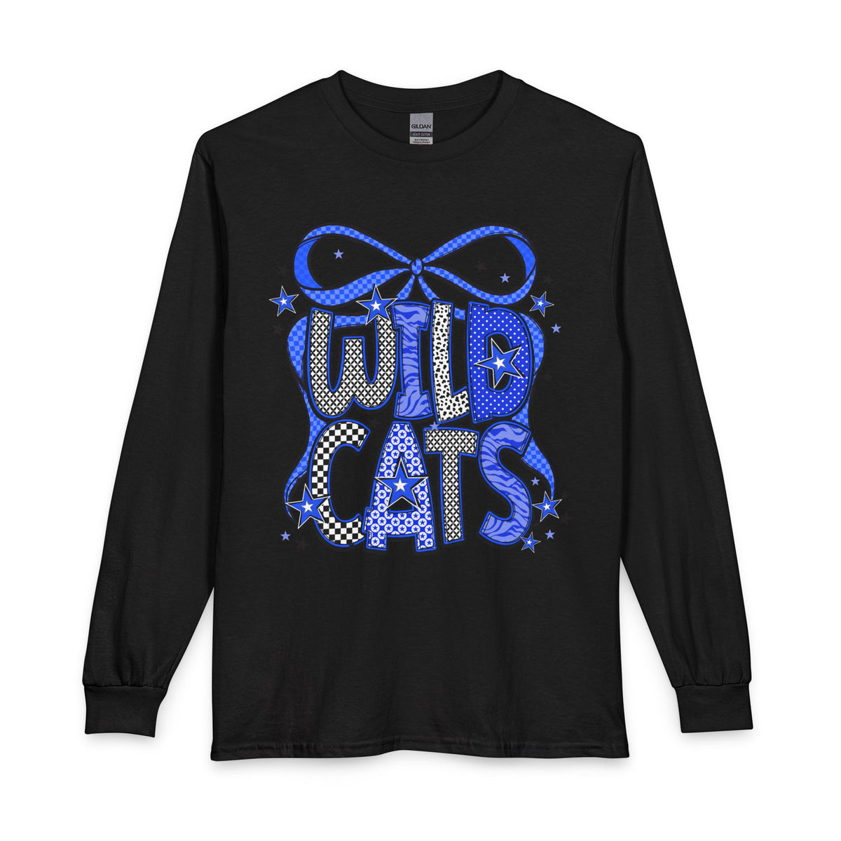 Wild Cats Long Sleeve Tee — Retro Blue Graphic "WILD CATS" Shirt