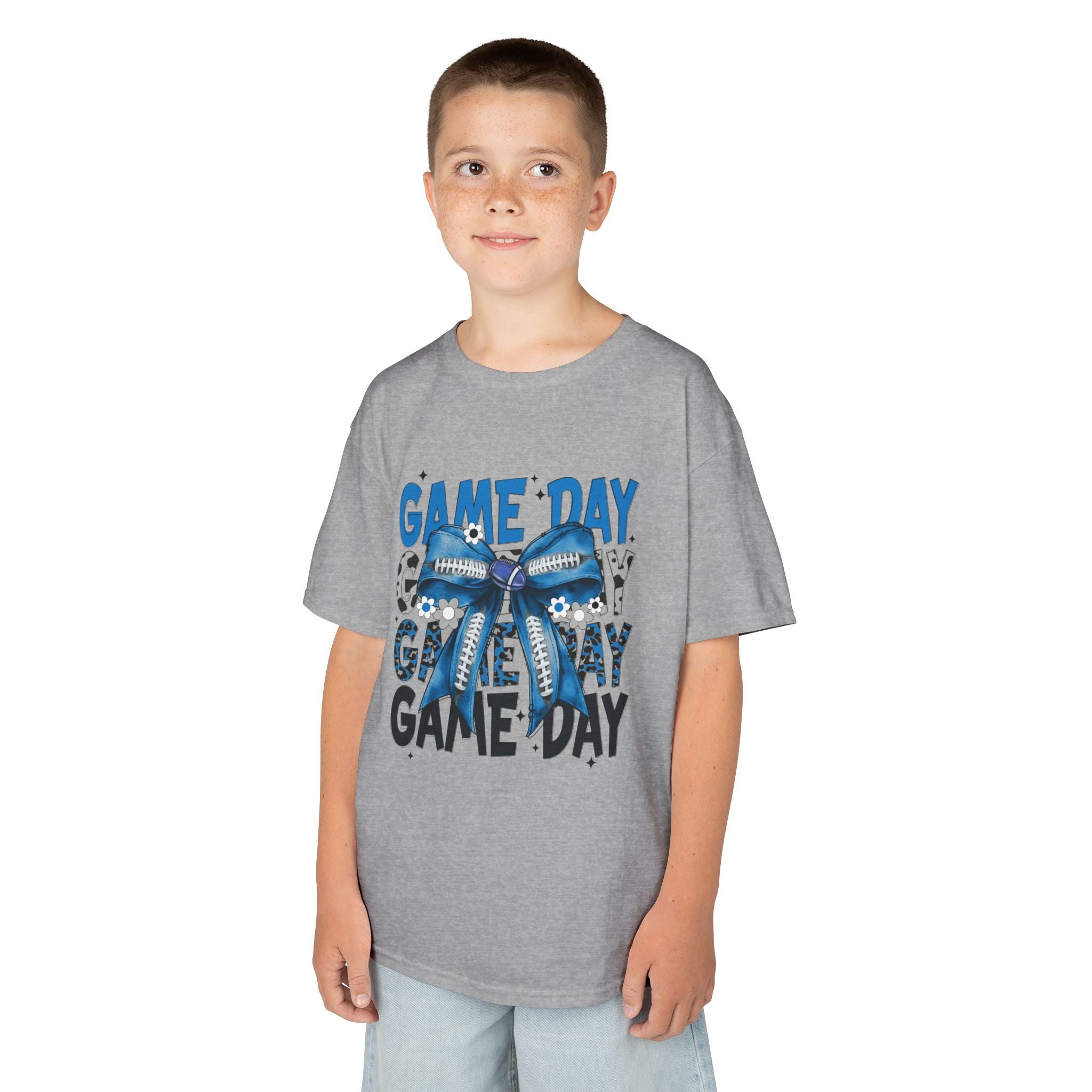 Kids "Game Day" T-Shirt with Blue Bow – Youth Football Cheer Tee