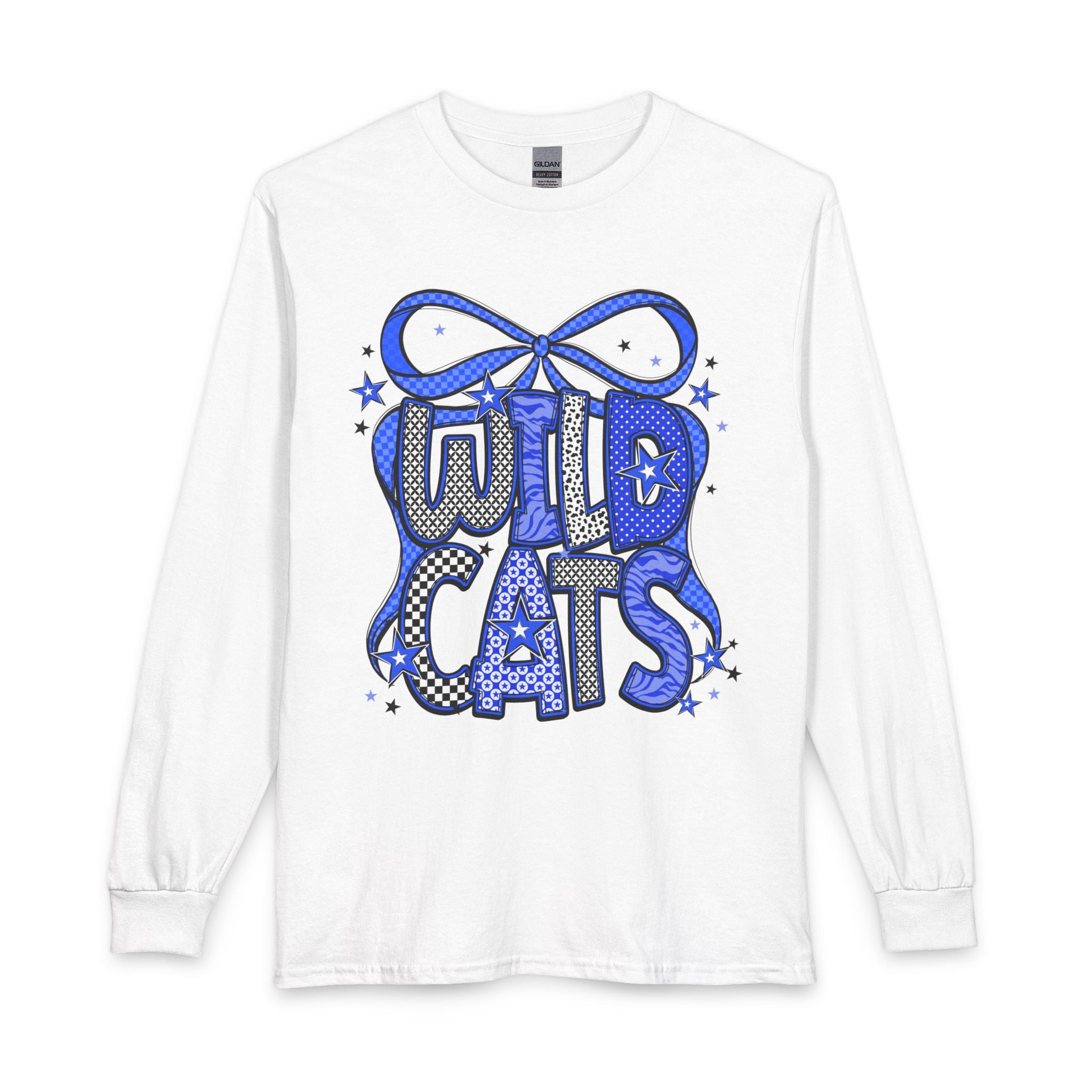 Wild Cats Long Sleeve Tee — Retro Blue Graphic "WILD CATS" Shirt