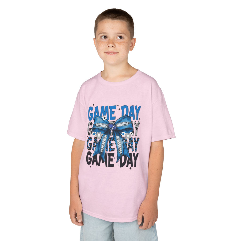 Kids "Game Day" T-Shirt with Blue Bow – Youth Football Cheer Tee