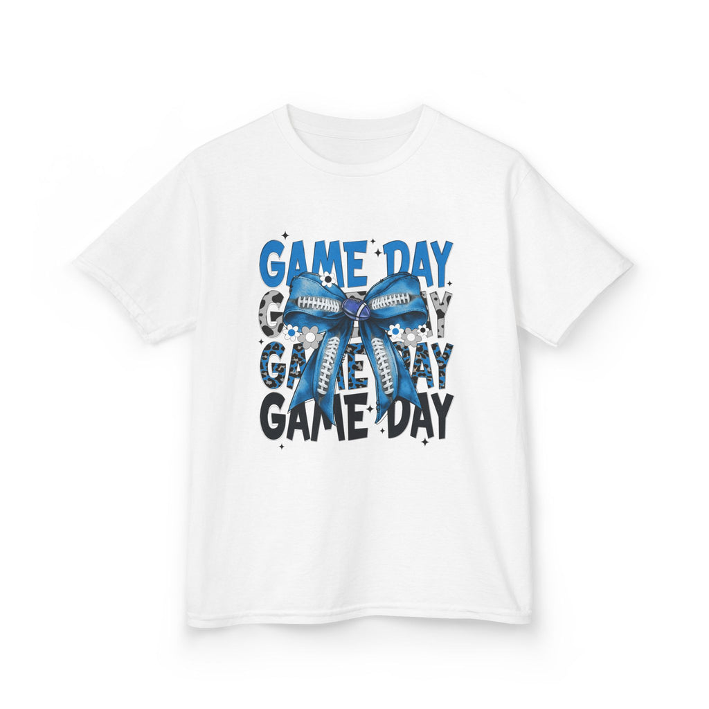 Kids "Game Day" T-Shirt with Blue Bow – Youth Football Cheer Tee