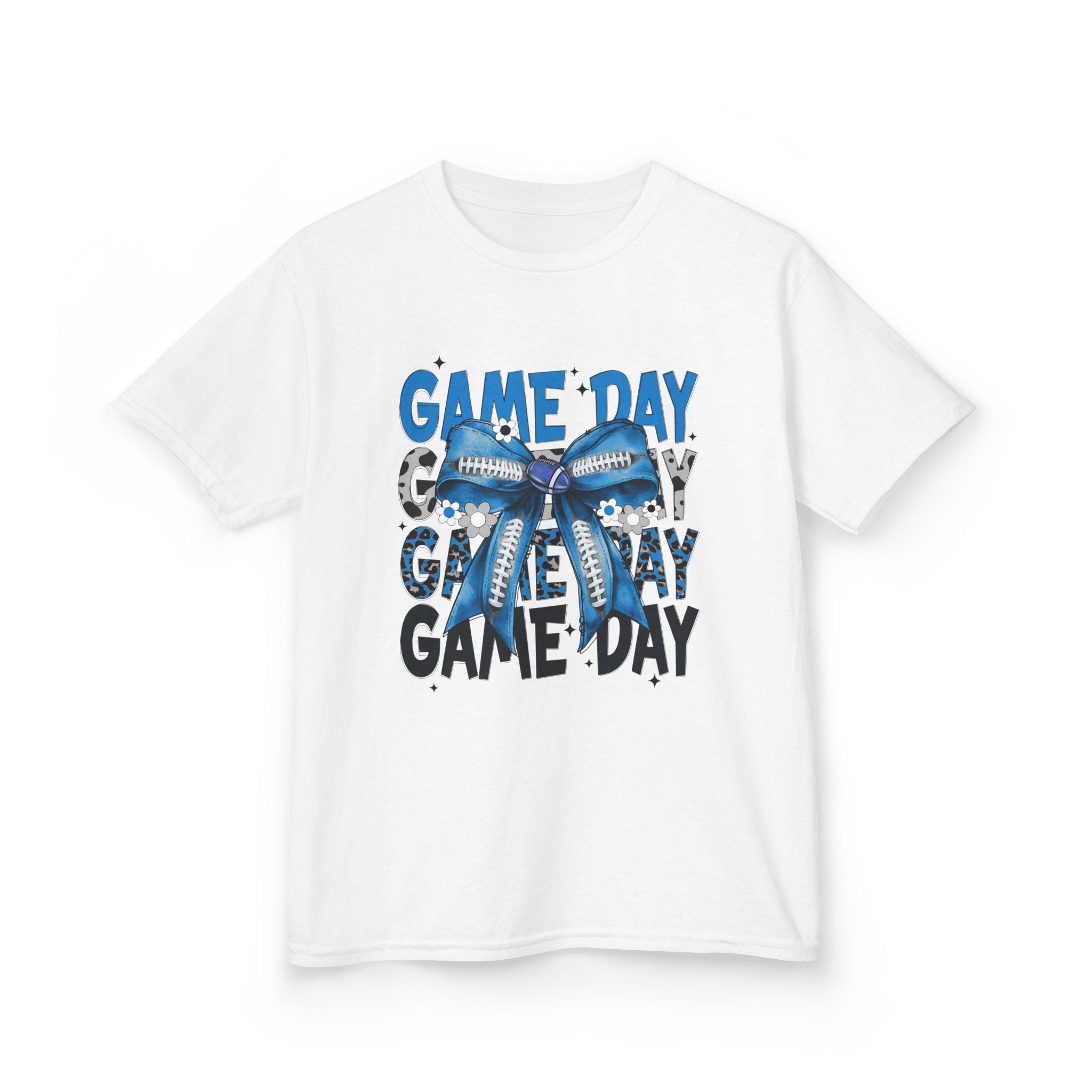 Kids "Game Day" T-Shirt with Blue Bow – Youth Football Cheer Tee