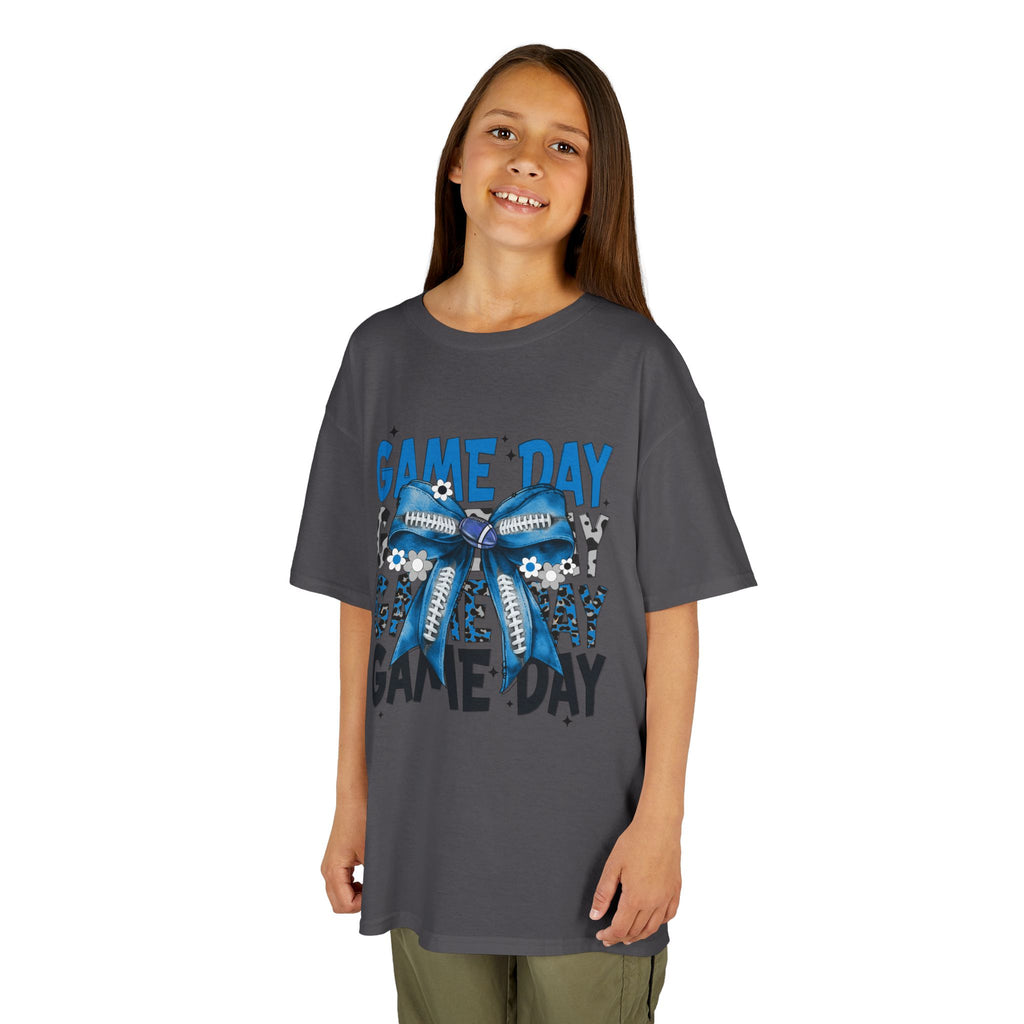 Kids "Game Day" T-Shirt with Blue Bow – Youth Football Cheer Tee
