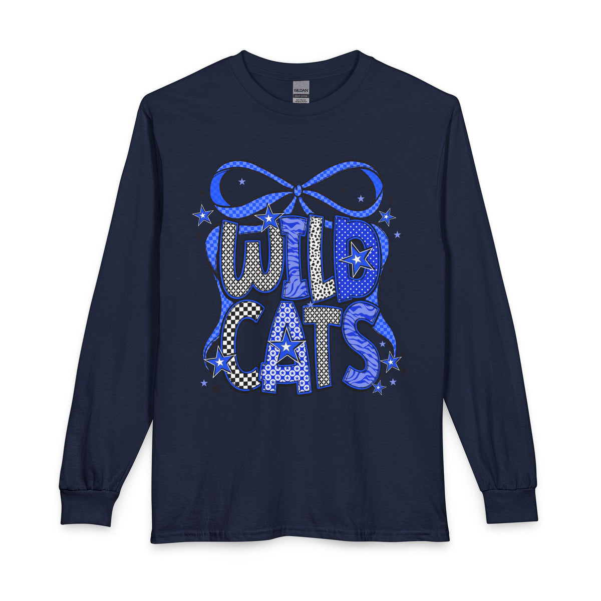 Wild Cats Long Sleeve Tee — Retro Blue Graphic "WILD CATS" Shirt
