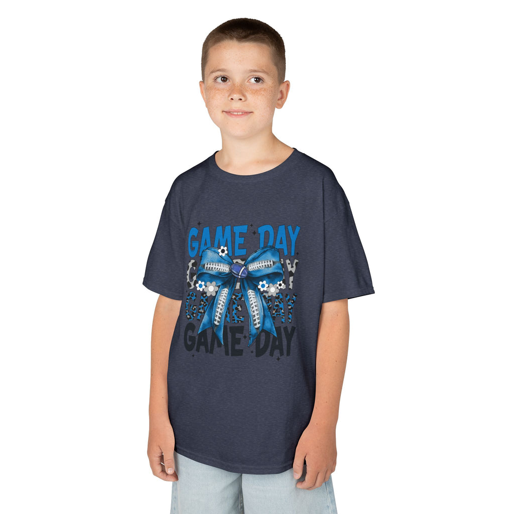 Kids "Game Day" T-Shirt with Blue Bow – Youth Football Cheer Tee