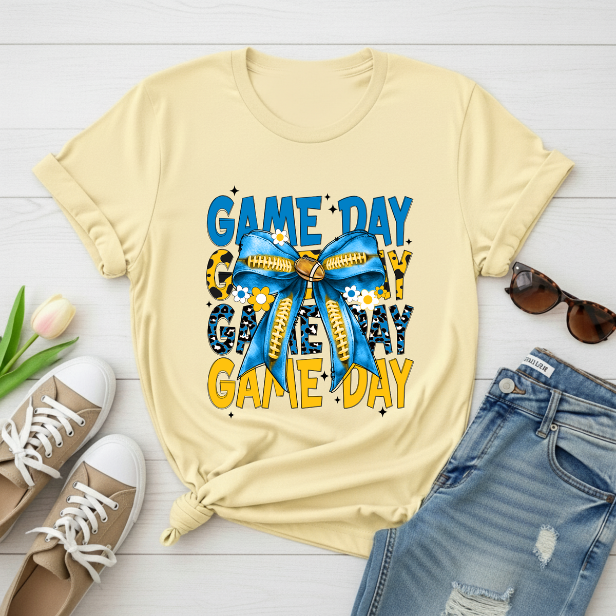 Game Day T-Shirt — Blue & Yellow Bow