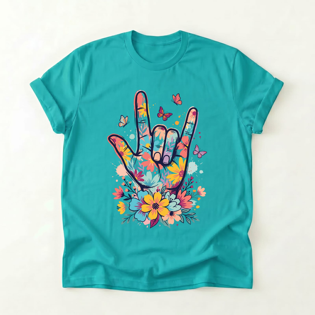 ASL I Love You Tee with Butterflies T-Shirt