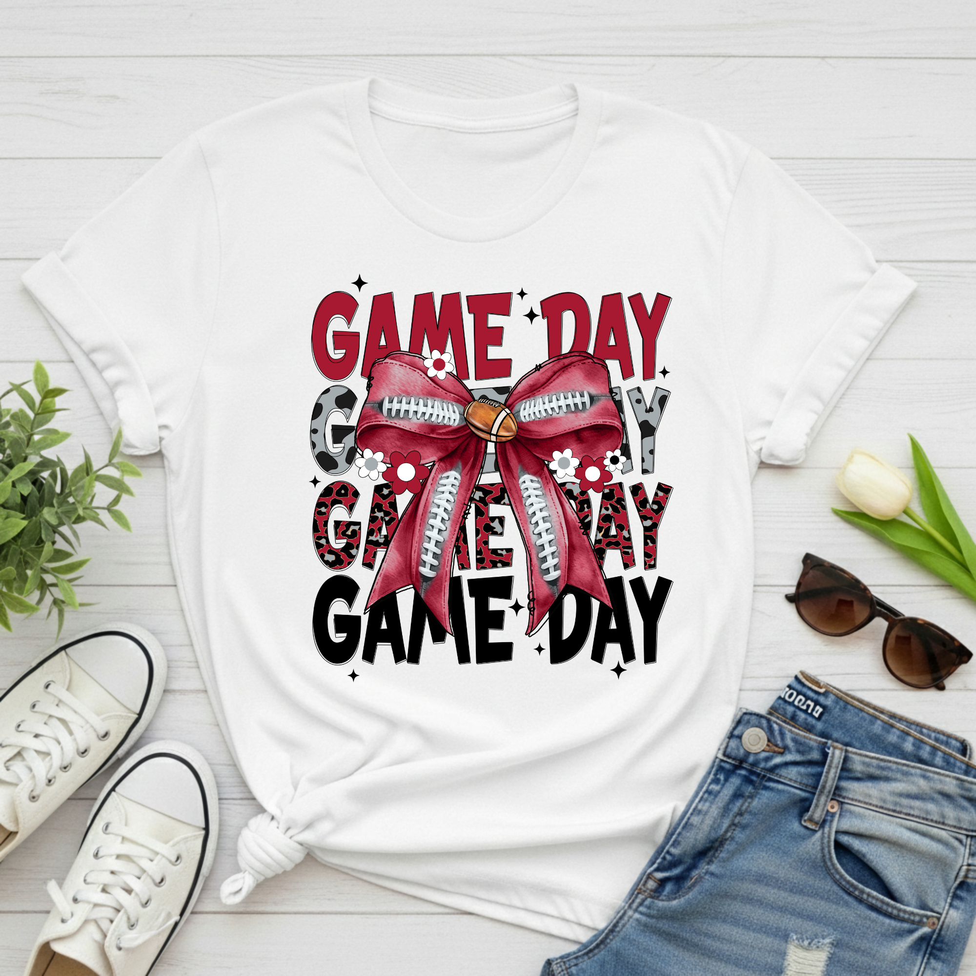 Game Day Football Bow T-Shirt — Women’s Cheer & Tailgate Tee
