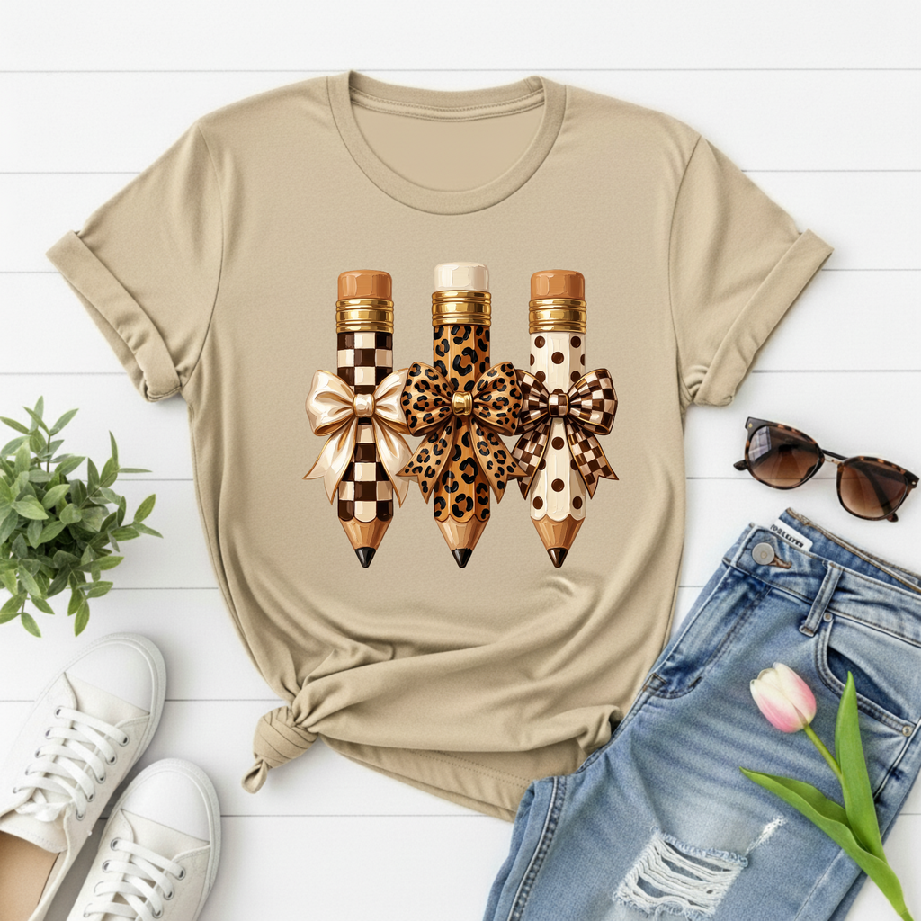 Leopard & Checker Pencil Graphic T-Shirt