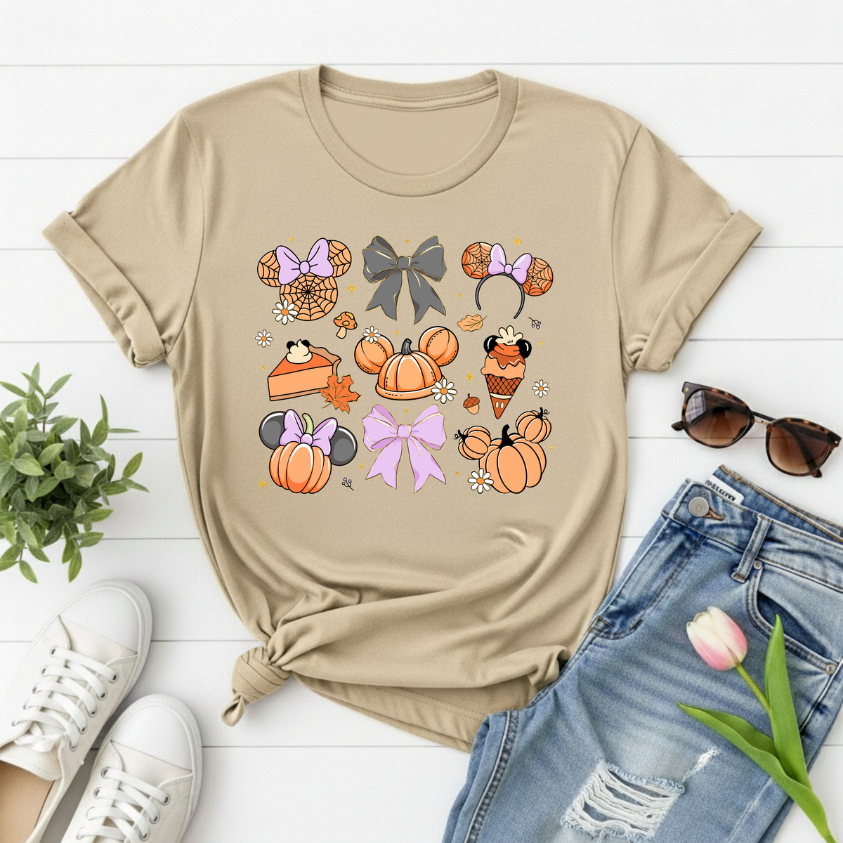 Halloween Pumpkin Mouse Ears T-Shirt