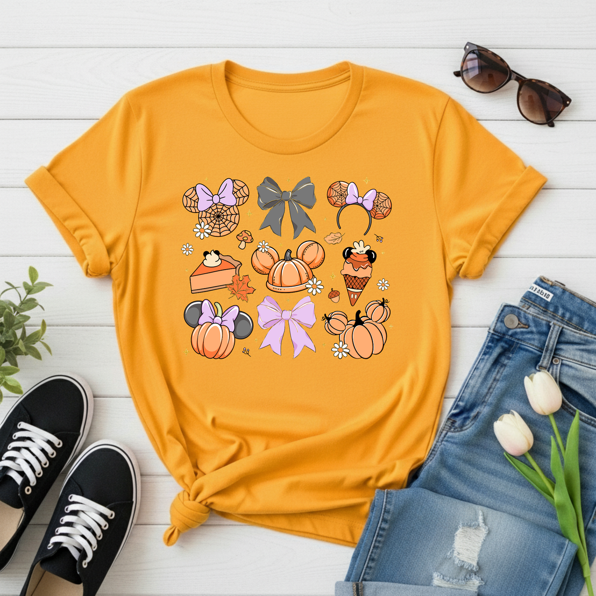 Halloween Pumpkin Mouse Ears T-Shirt
