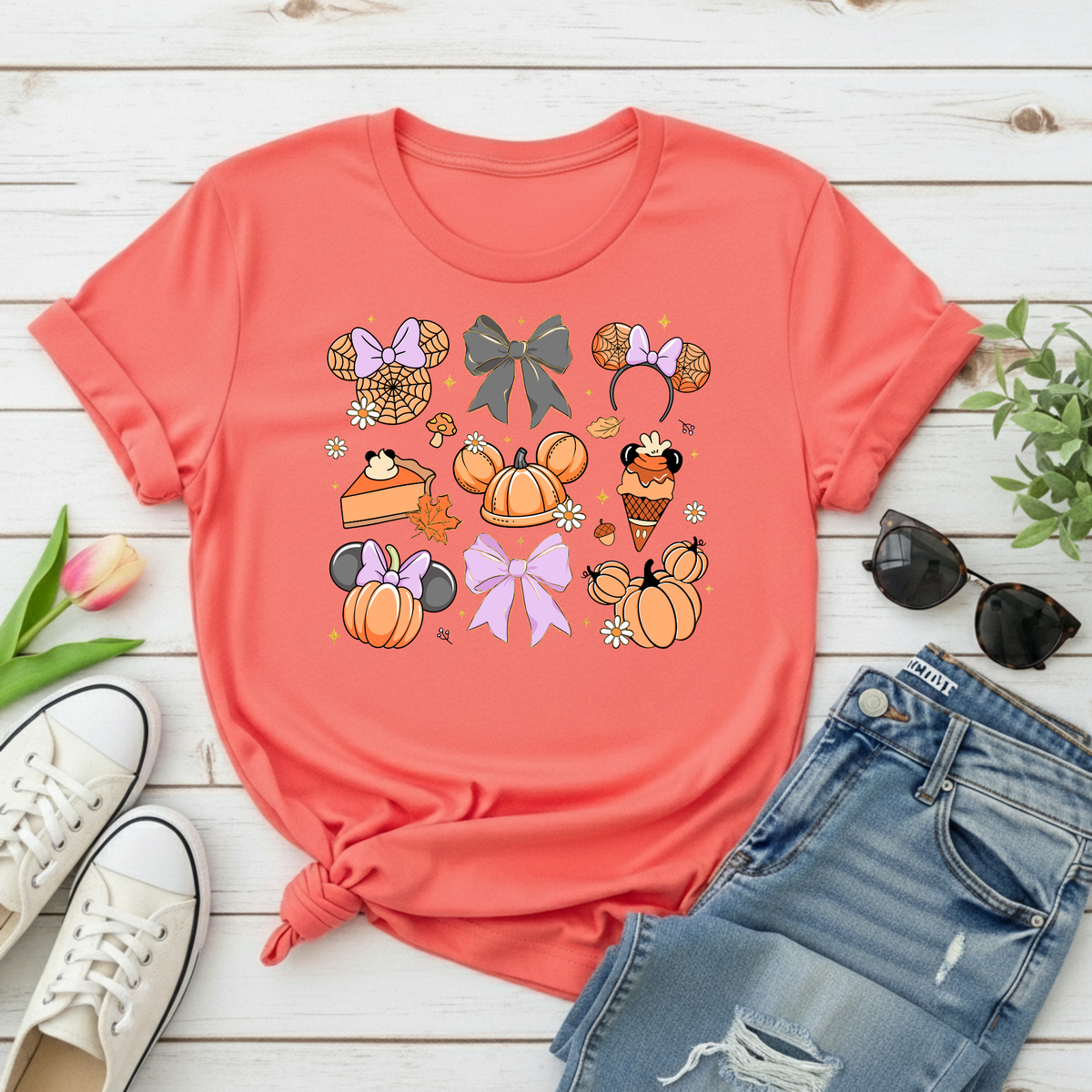 Halloween Pumpkin Mouse Ears T-Shirt