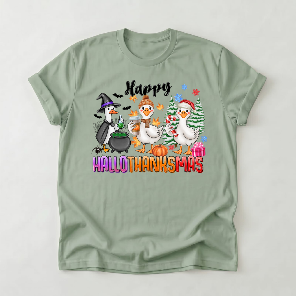 Holiday Geese 'Happy HalloThankSmas' T-Shirt