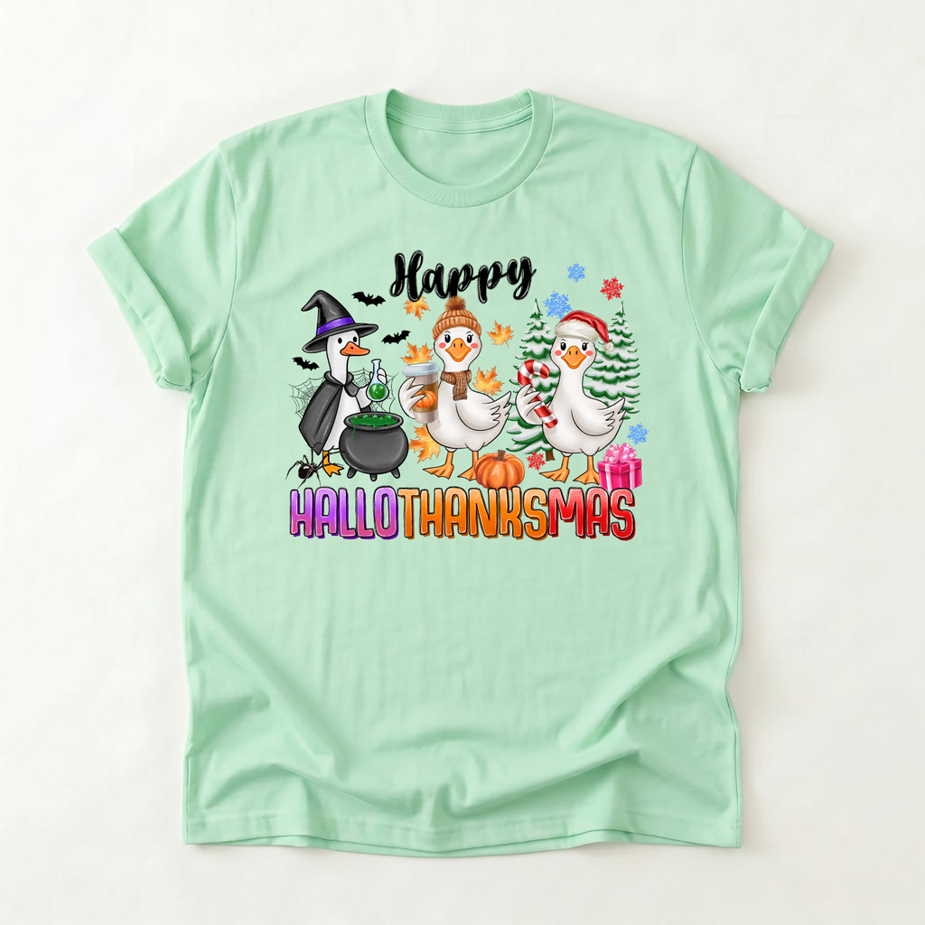 Holiday Geese 'Happy HalloThankSmas' T-Shirt