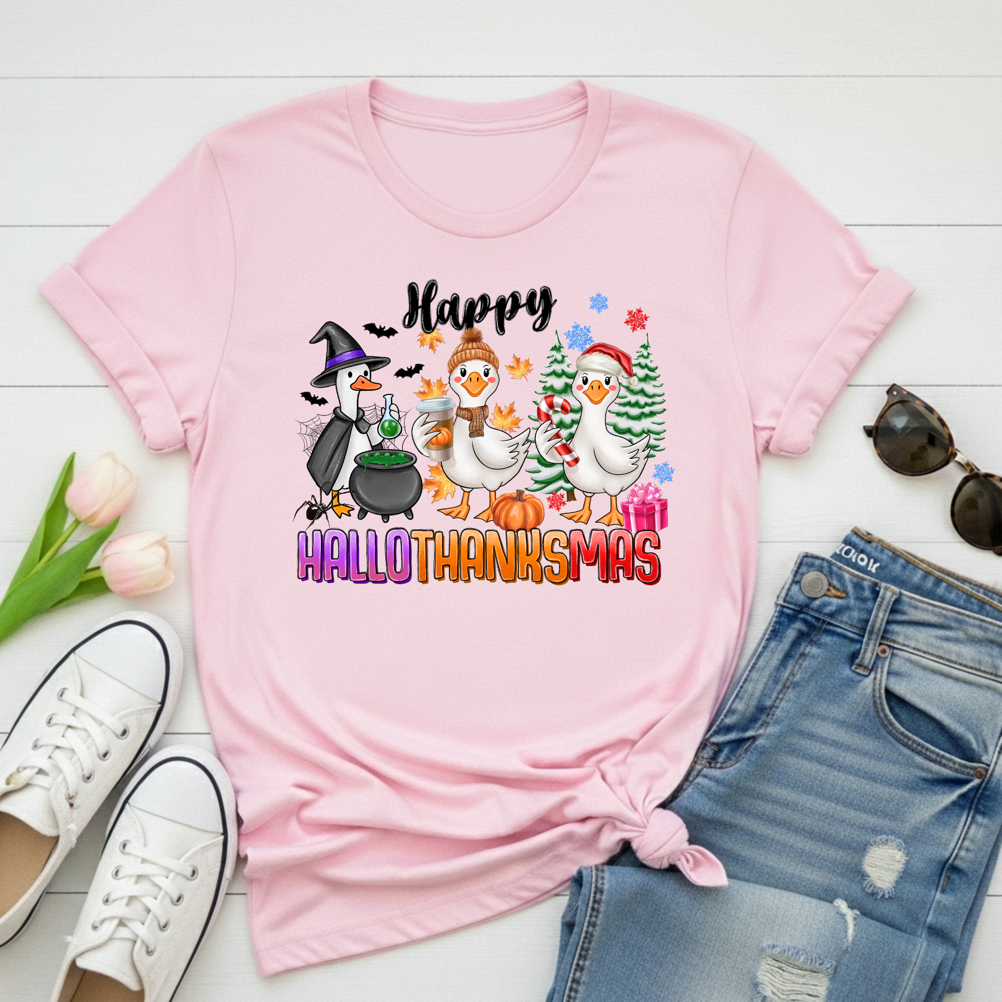 Holiday Geese 'Happy HalloThankSmas' T-Shirt