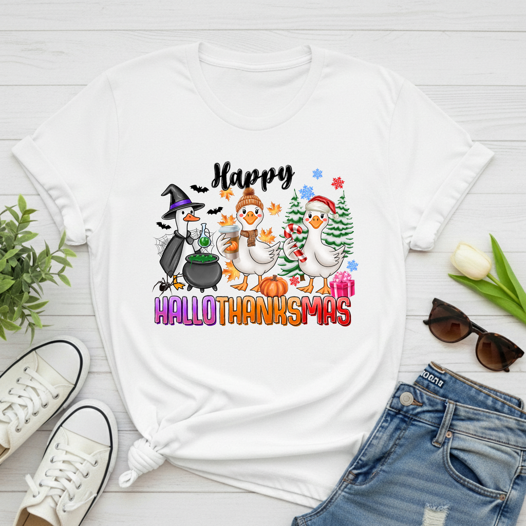 Holiday Geese 'Happy HalloThankSmas' T-Shirt