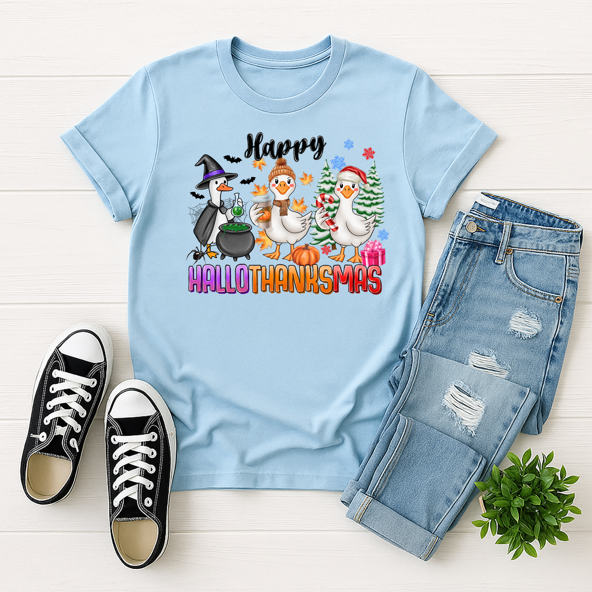 Holiday Geese 'Happy HalloThankSmas' T-Shirt