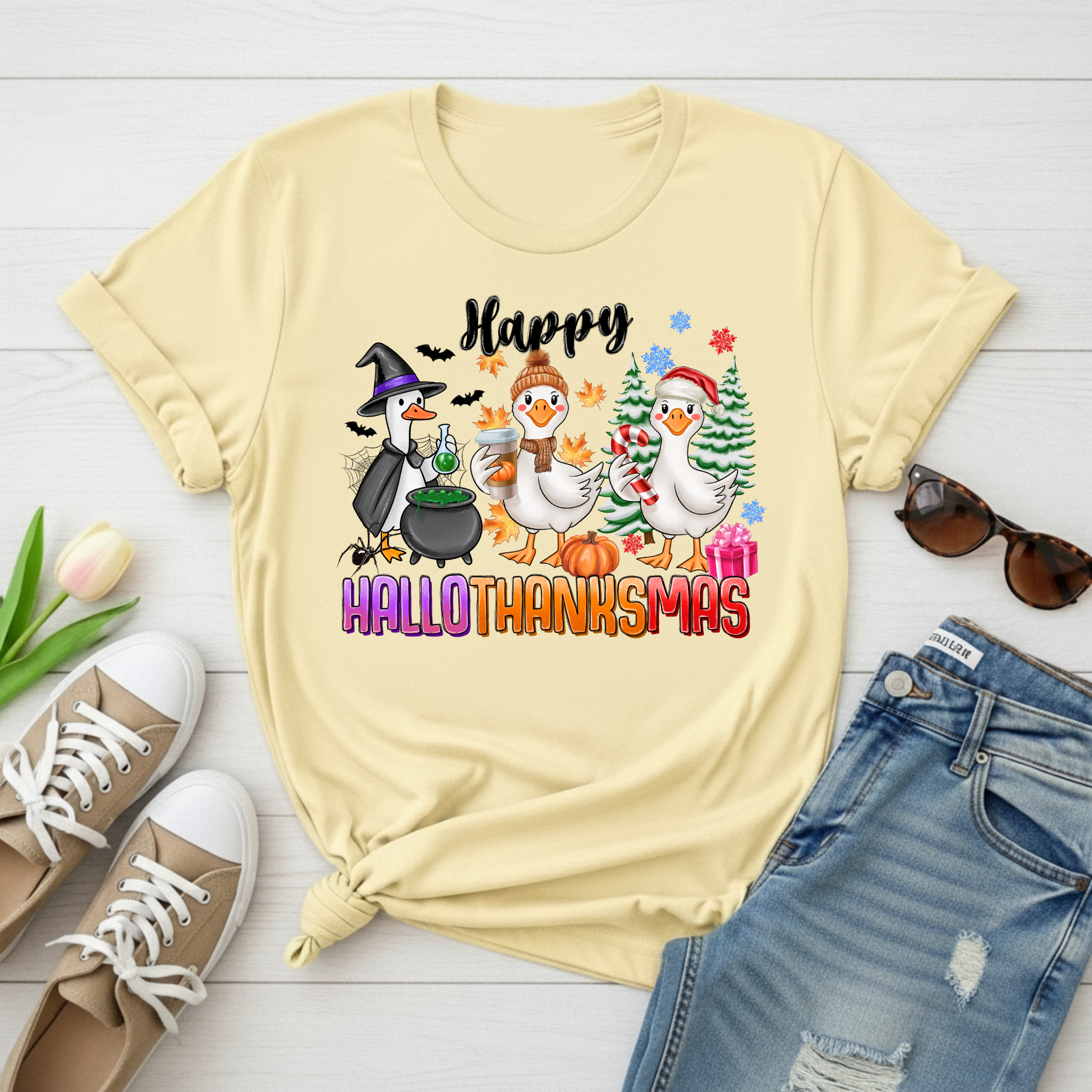 Holiday Geese 'Happy HalloThankSmas' T-Shirt
