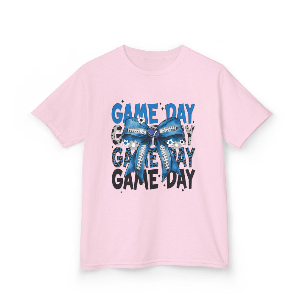 Kids "Game Day" T-Shirt with Blue Bow – Youth Football Cheer Tee