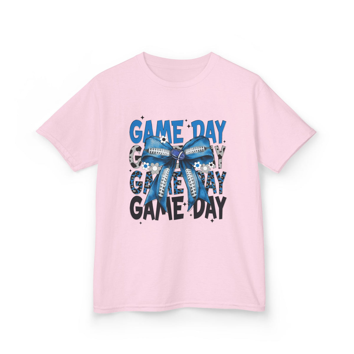 Kids "Game Day" T-Shirt with Blue Bow – Youth Football Cheer Tee