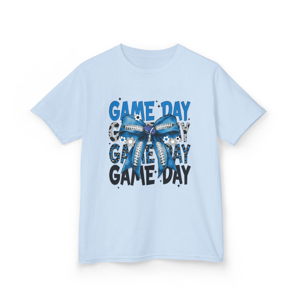 Kids "Game Day" T-Shirt with Blue Bow – Youth Football Cheer Tee