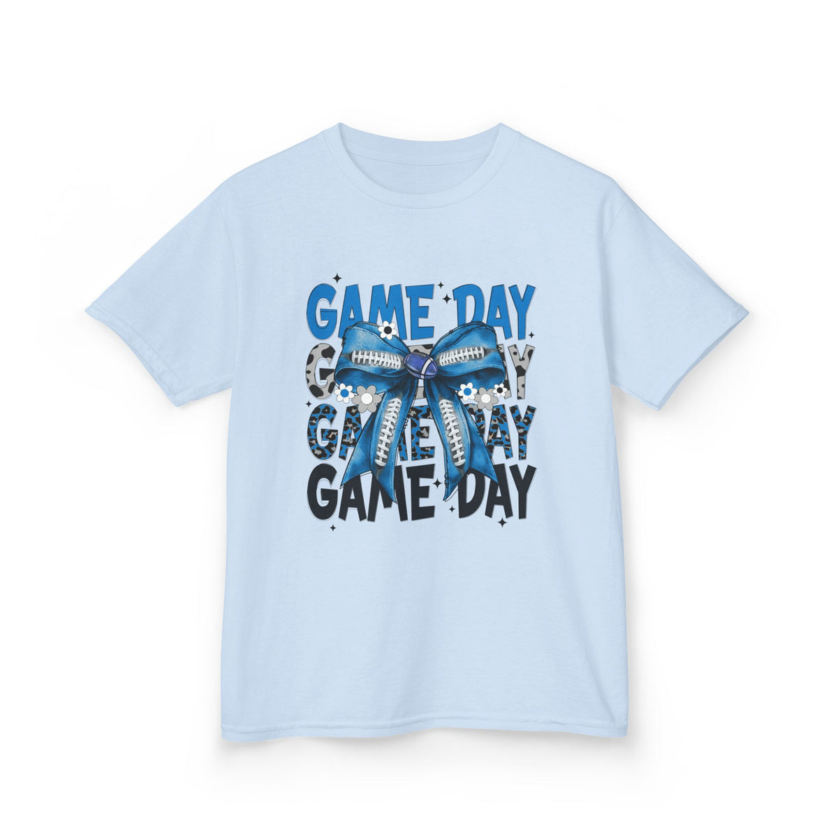 Kids "Game Day" T-Shirt with Blue Bow – Youth Football Cheer Tee