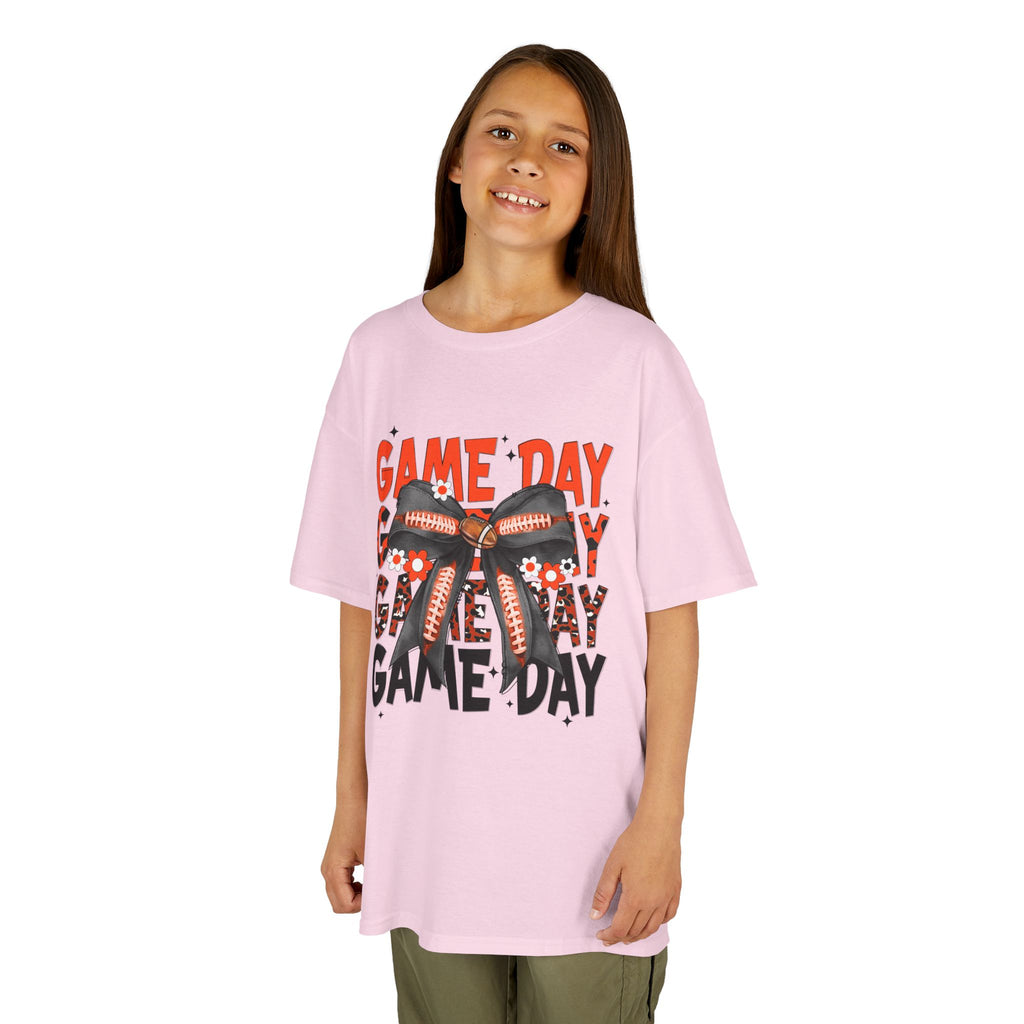 Kids "Game Day" Football Bow T-Shirt