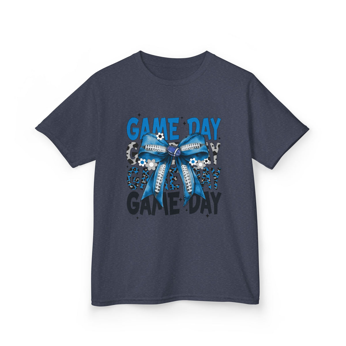 Kids "Game Day" T-Shirt with Blue Bow – Youth Football Cheer Tee