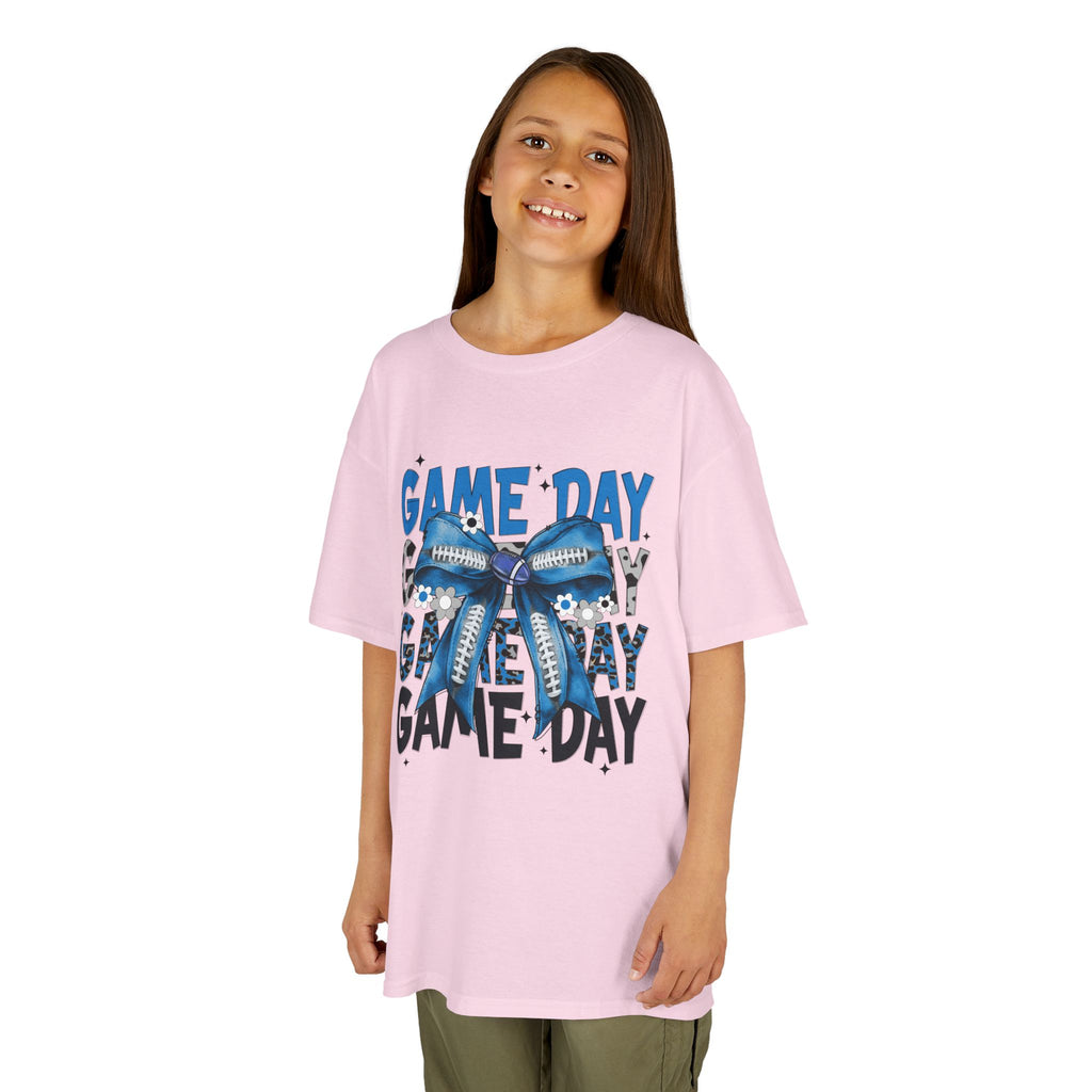 Kids "Game Day" T-Shirt with Blue Bow – Youth Football Cheer Tee
