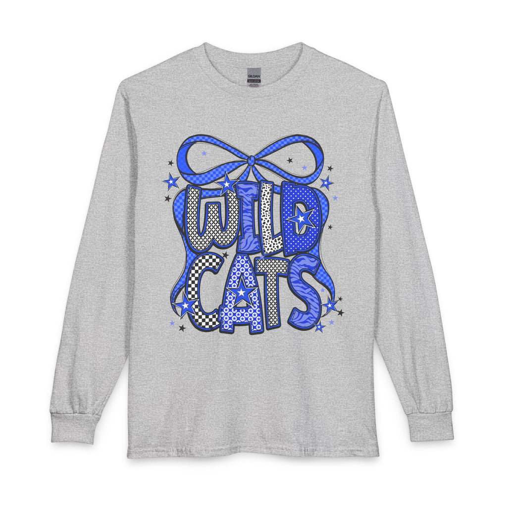 Wild Cats Long Sleeve Tee — Retro Blue Graphic "WILD CATS" Shirt