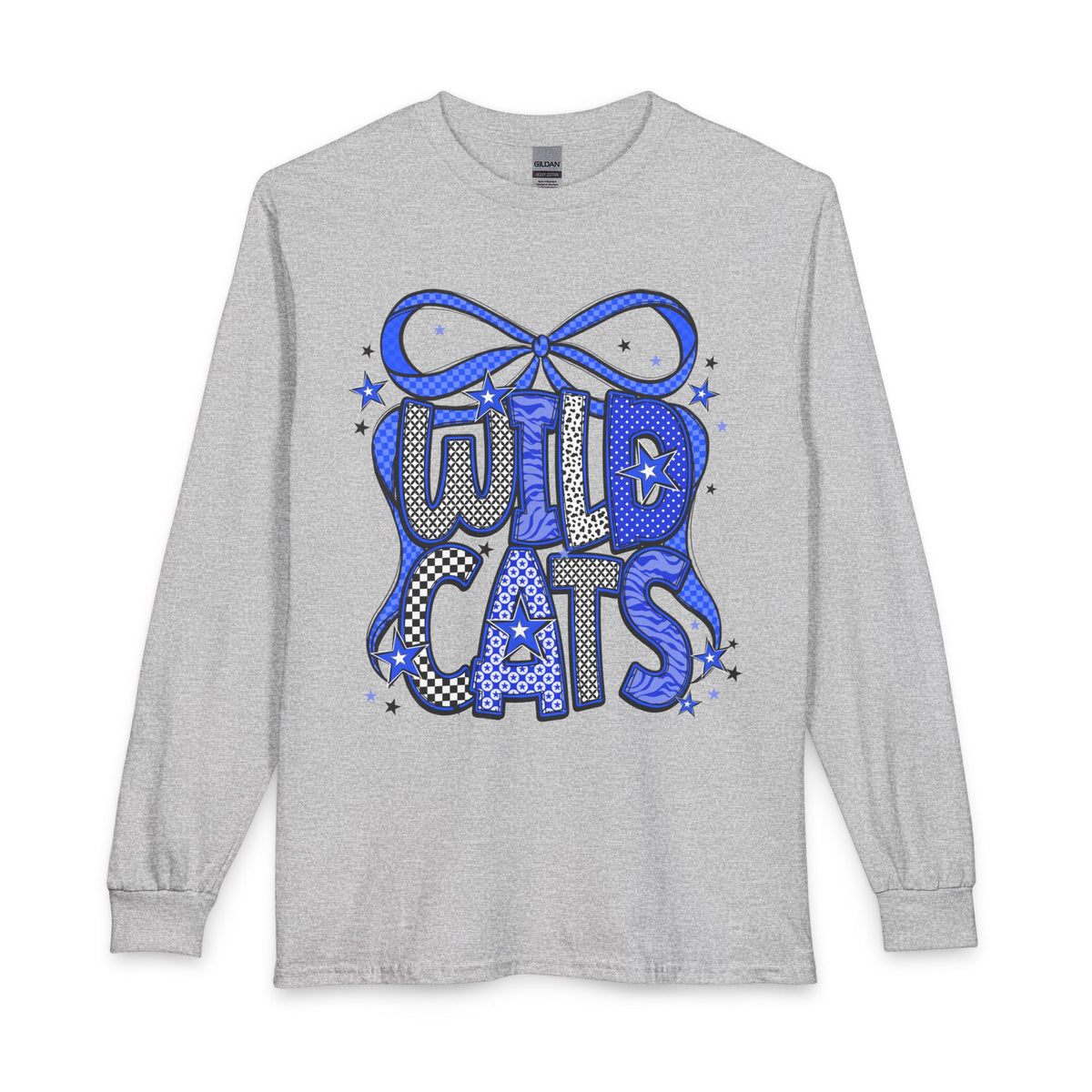 Wild Cats Long Sleeve Tee — Retro Blue Graphic "WILD CATS" Shirt