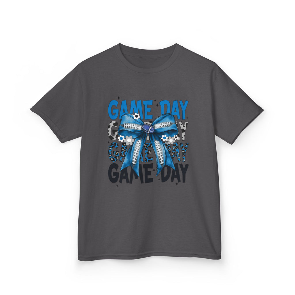 Kids "Game Day" T-Shirt with Blue Bow – Youth Football Cheer Tee