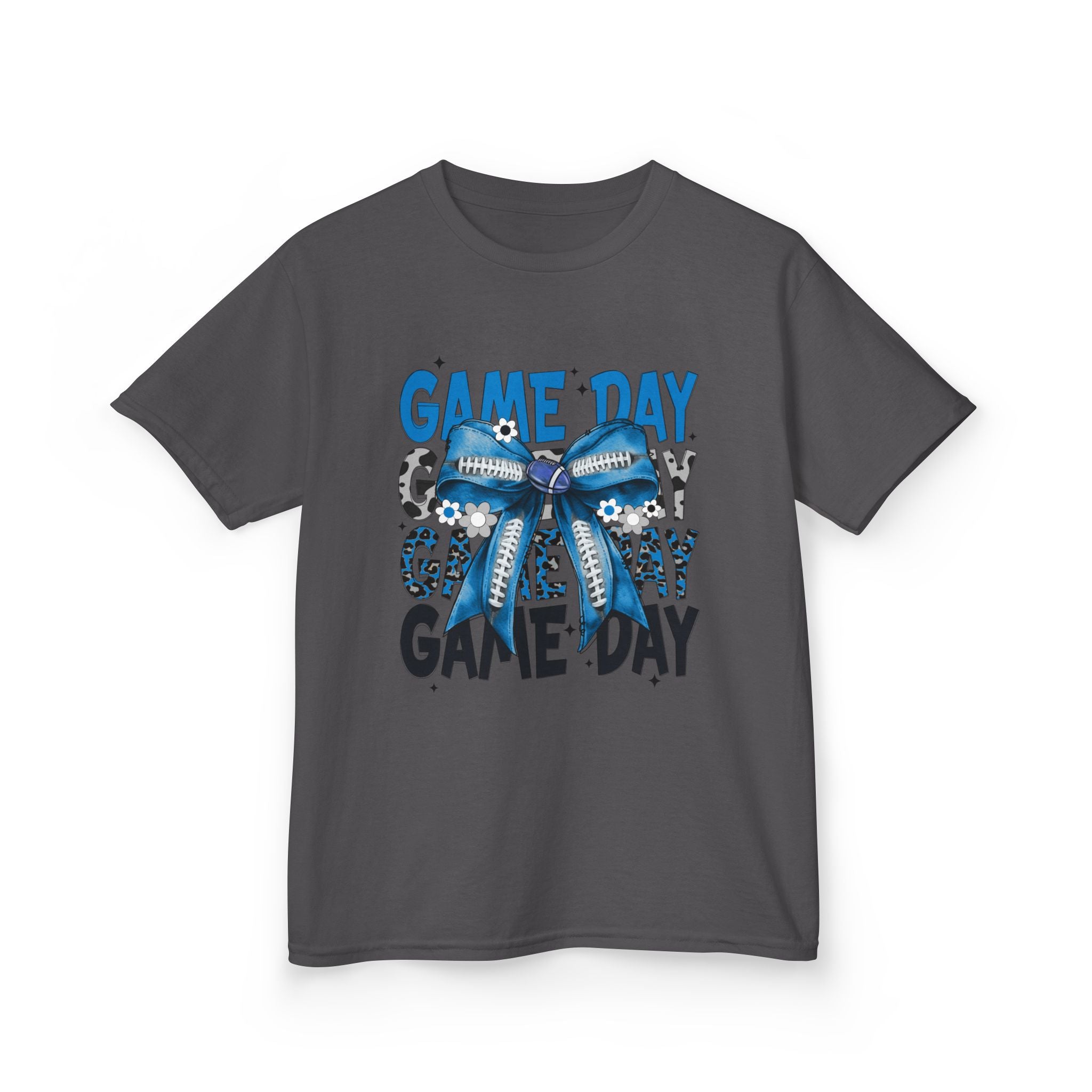 Kids "Game Day" T-Shirt with Blue Bow – Youth Football Cheer Tee
